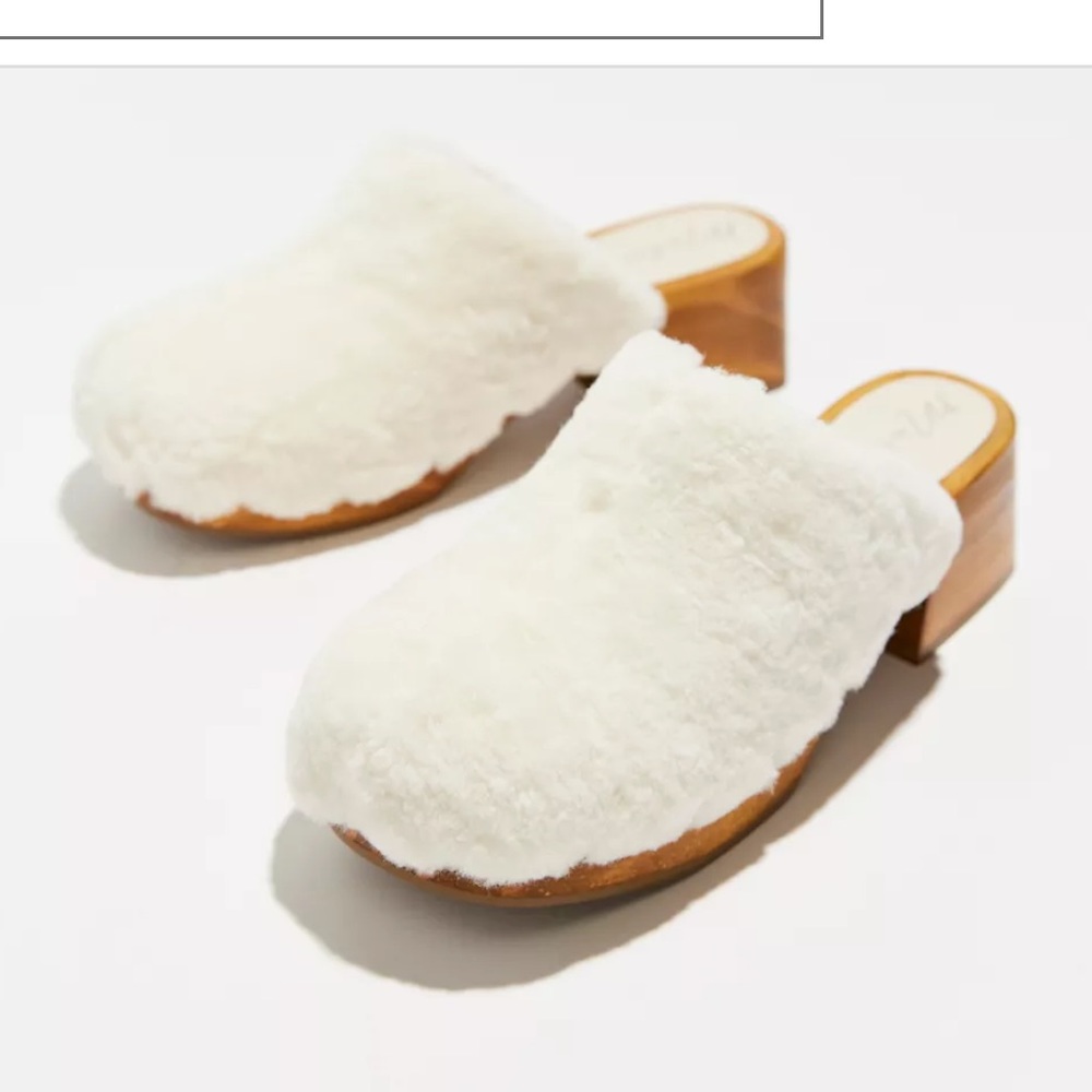 Matisse White Faux Shearling Clog Mules